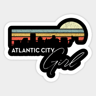 Atlantic City Girl Retro Sunset City Skyline Souvenir Sticker